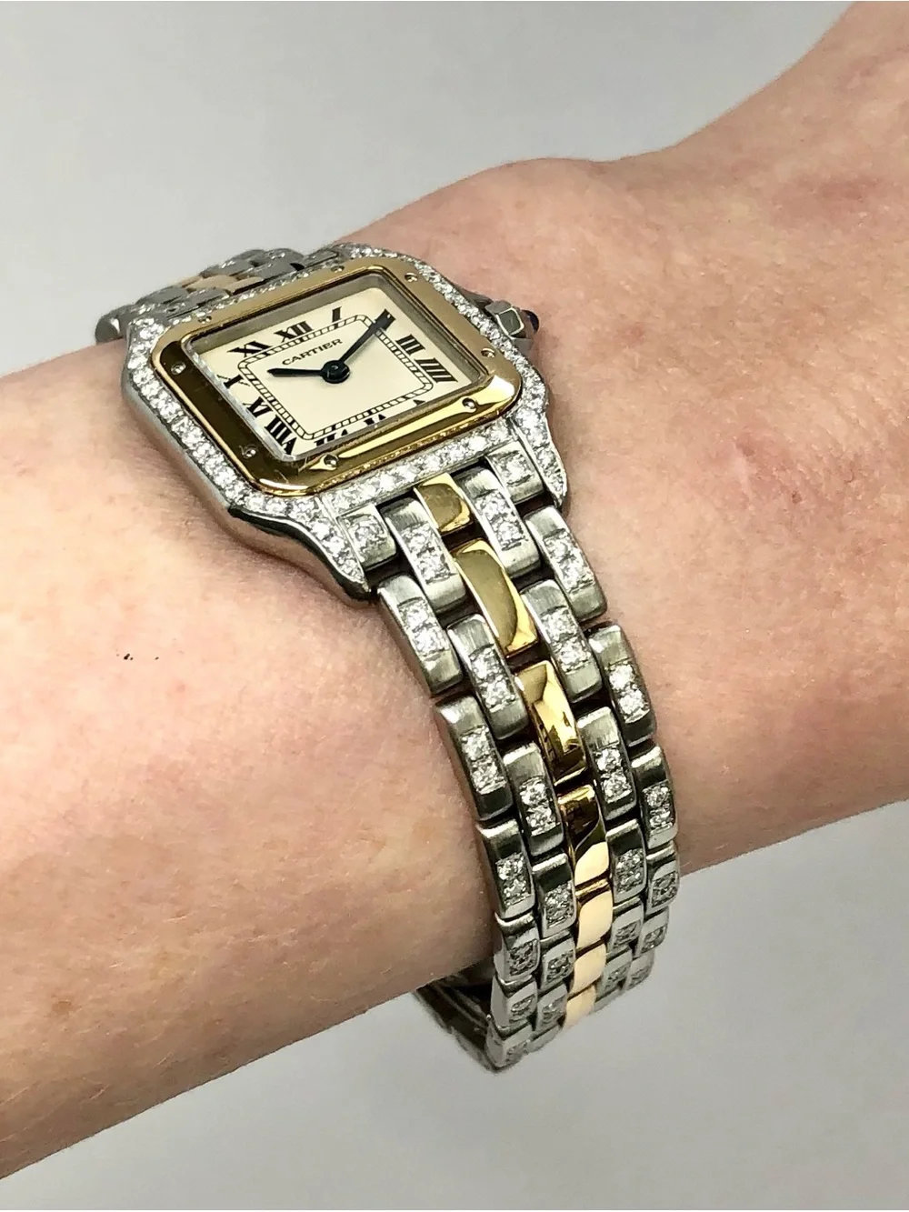 CARTIER PANTHERE Quartz 23mm 1 Row Gold 2.10TCW Diamond Watch Cream Dial